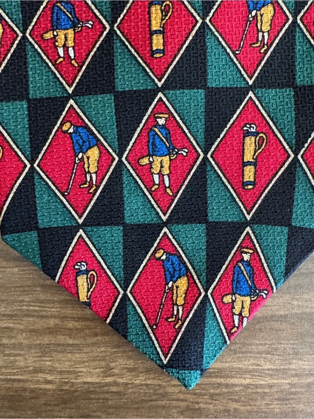 Vintage St Andrews Golf Silk Tie Golfer Caddy Golf Bag Novelty 100% Silk 57.75”